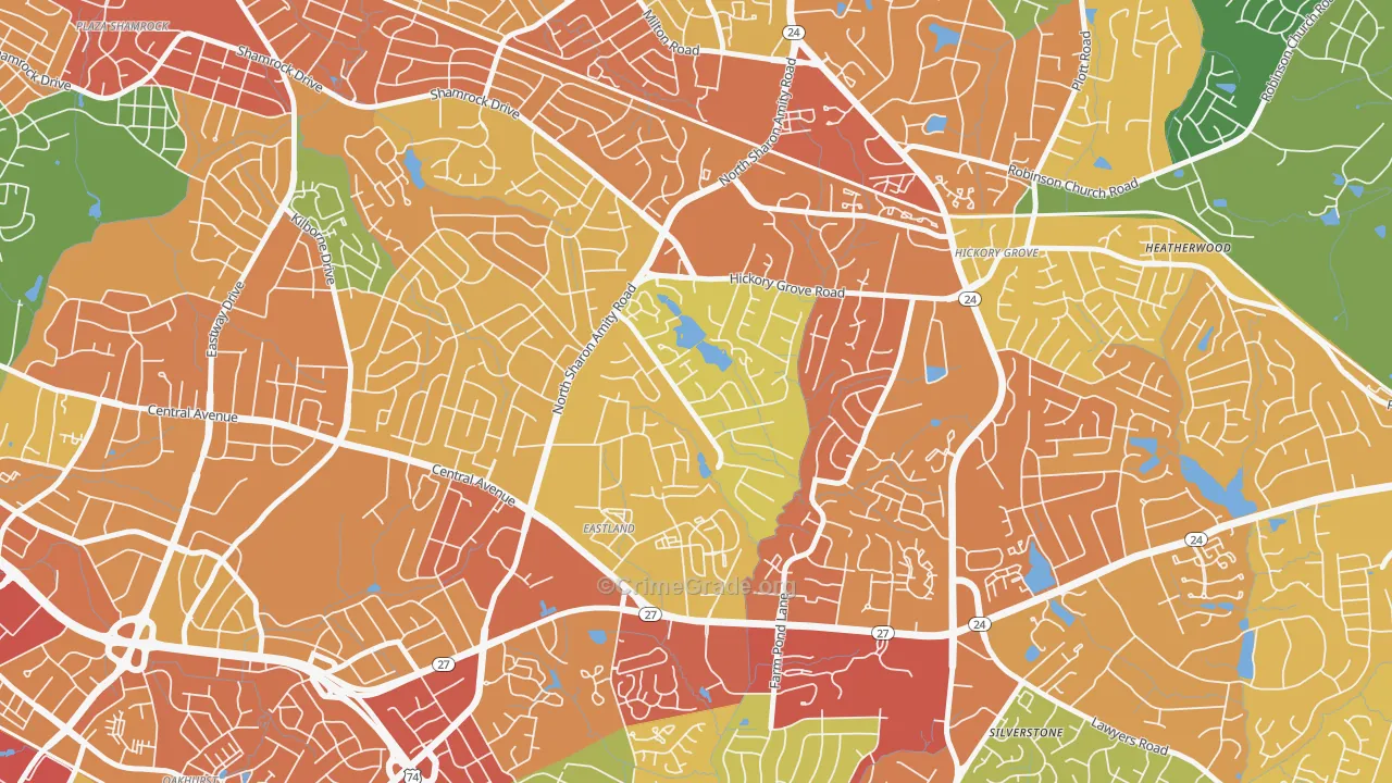 Eastland-Wilora Lake, Charlotte, NC Map of Vandalism Rates