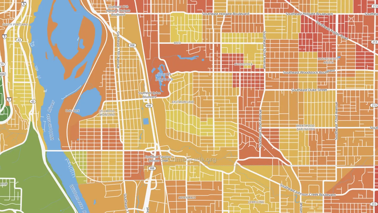 Eastmoreland, Portland, OR Map of Vandalism Rates