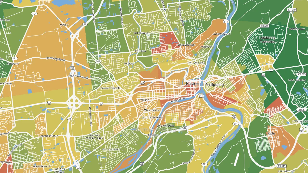 Easton, PA Map of Vandalism Rates