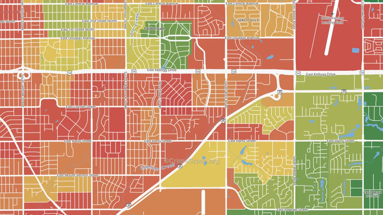 Eastridge, Wichita, KS Map of Vandalism Rates