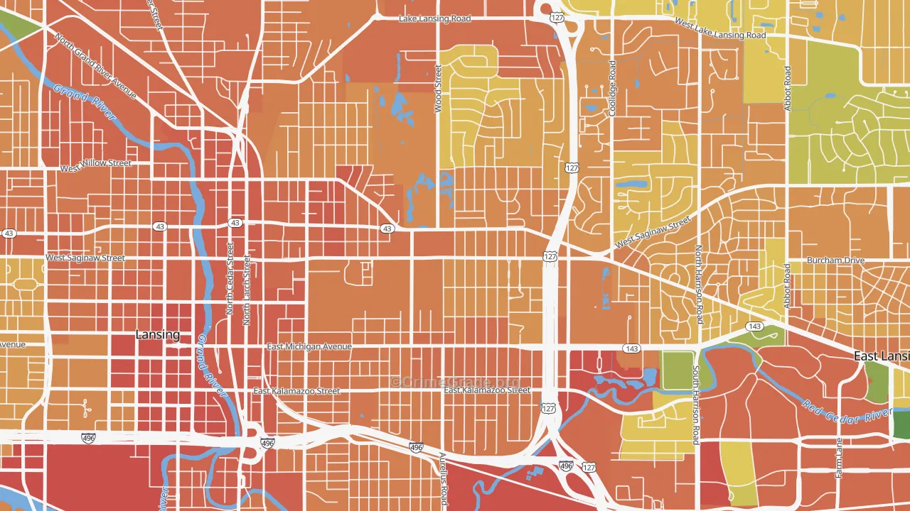 Eastside Lansing, Lansing, MI Map of Vandalism Rates