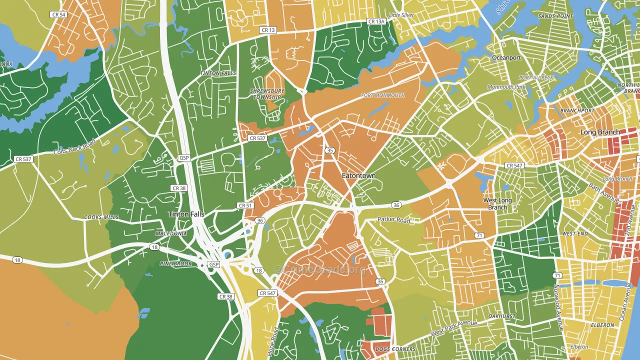 Eatontown, NJ Map of Vandalism Rates