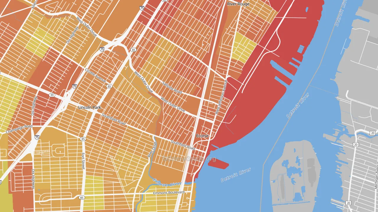 Ecorse, MI Map of Vandalism Rates