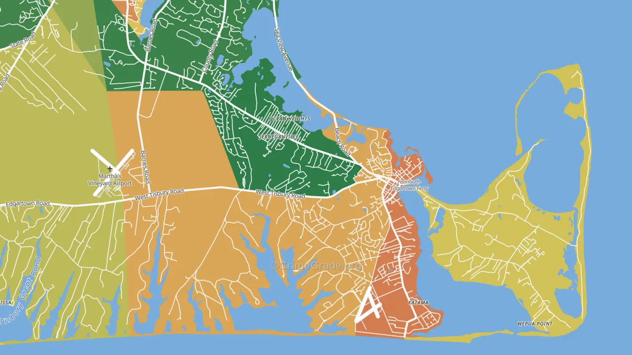 Edgartown, MA Map of Vandalism Rates