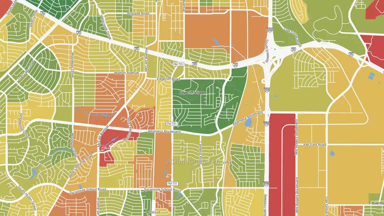 Edgecliff Village, TX Map of Vandalism Rates