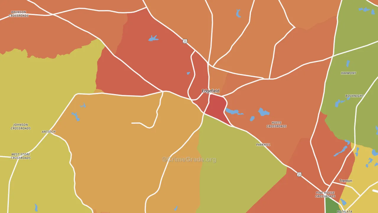 Edgefield, SC Map of Vandalism Rates