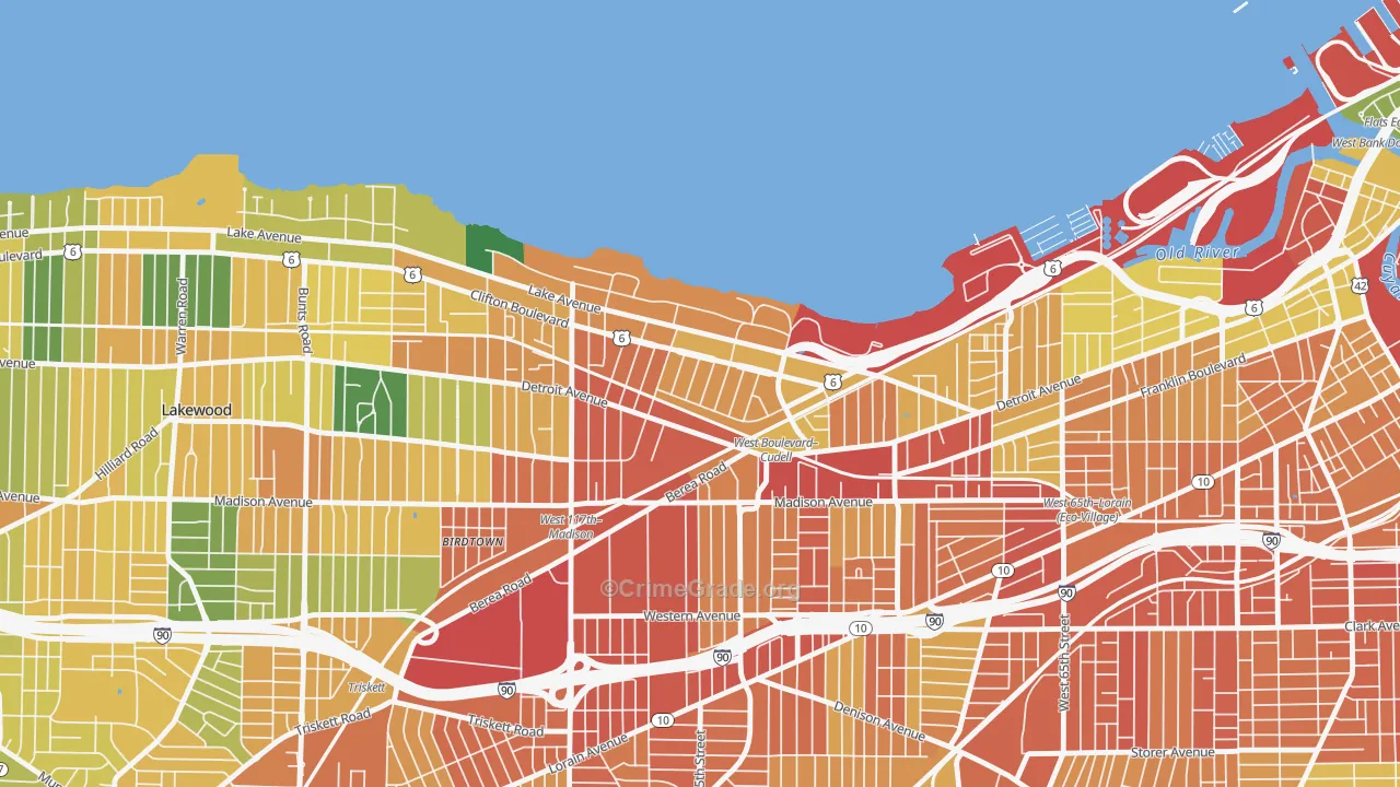 Edgewater, Cleveland, OH Map of Vandalism Rates