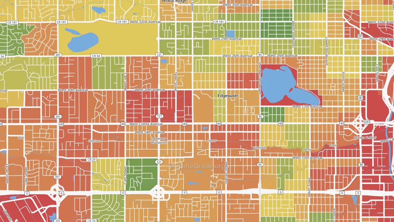 Edgewater, CO Map of Vandalism Rates