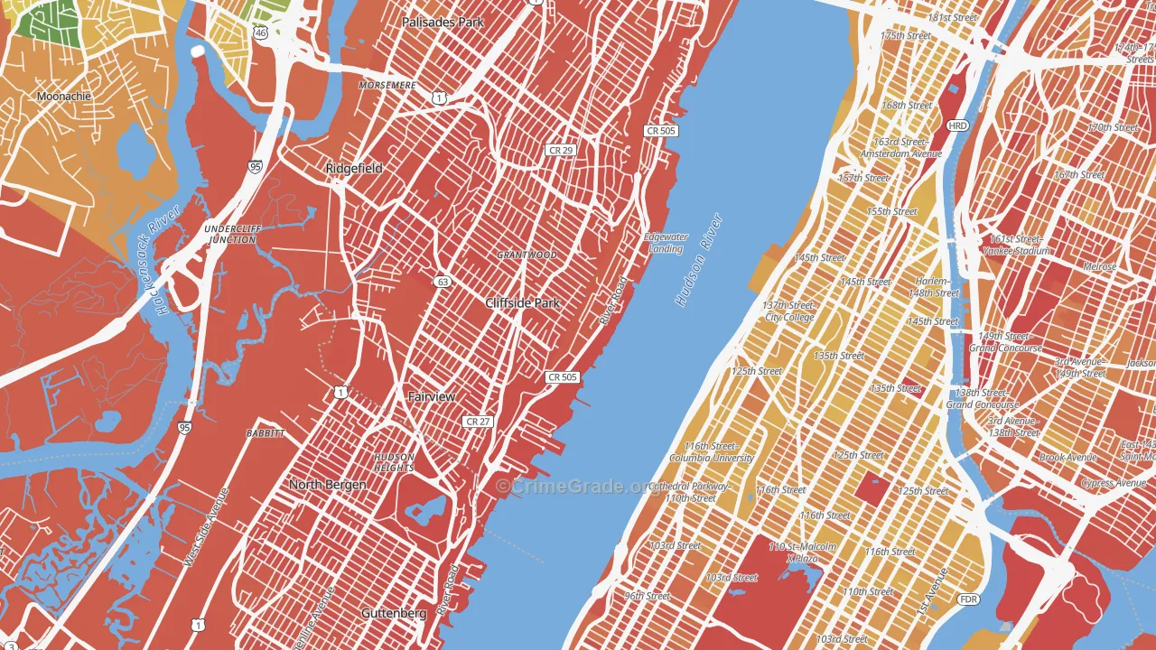 Edgewater, NJ Map of Vandalism Rates