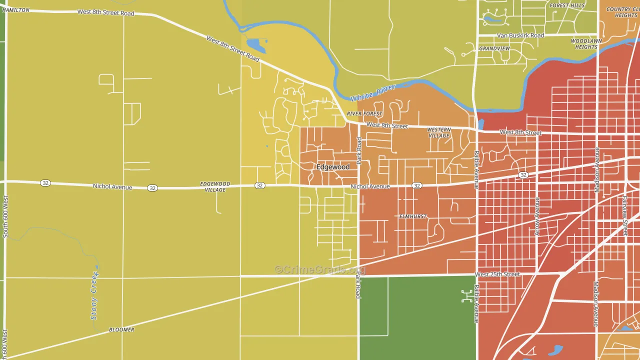 Edgewood, IN Map of Vandalism Rates