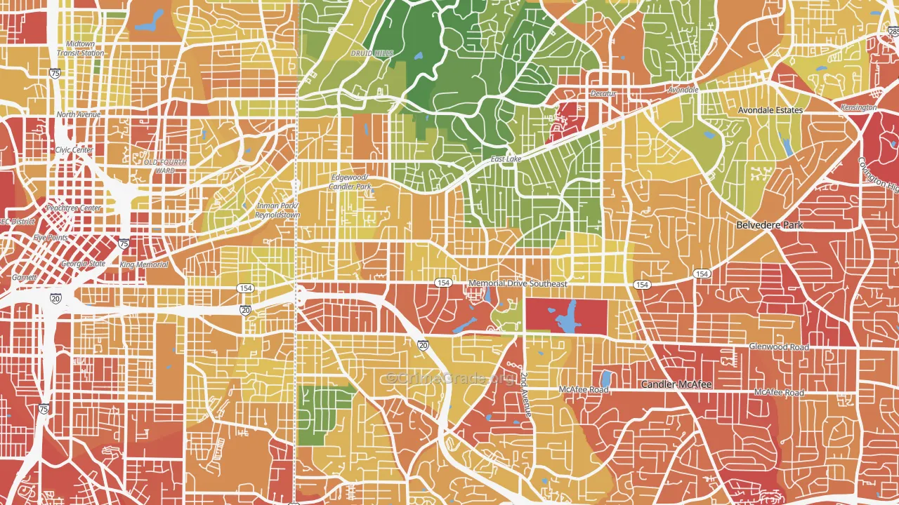 Edgewood-Kirkwood, Atlanta, GA Map of Vandalism Rates