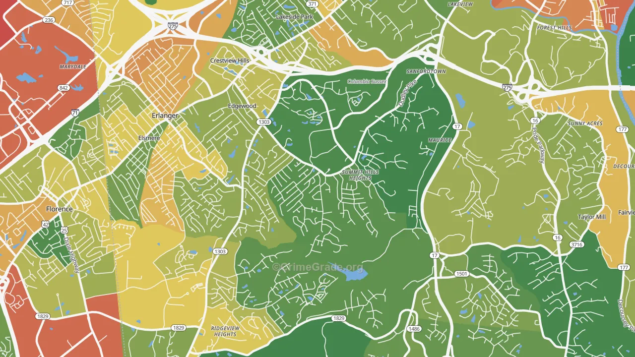Edgewood, KY Map of Vandalism Rates
