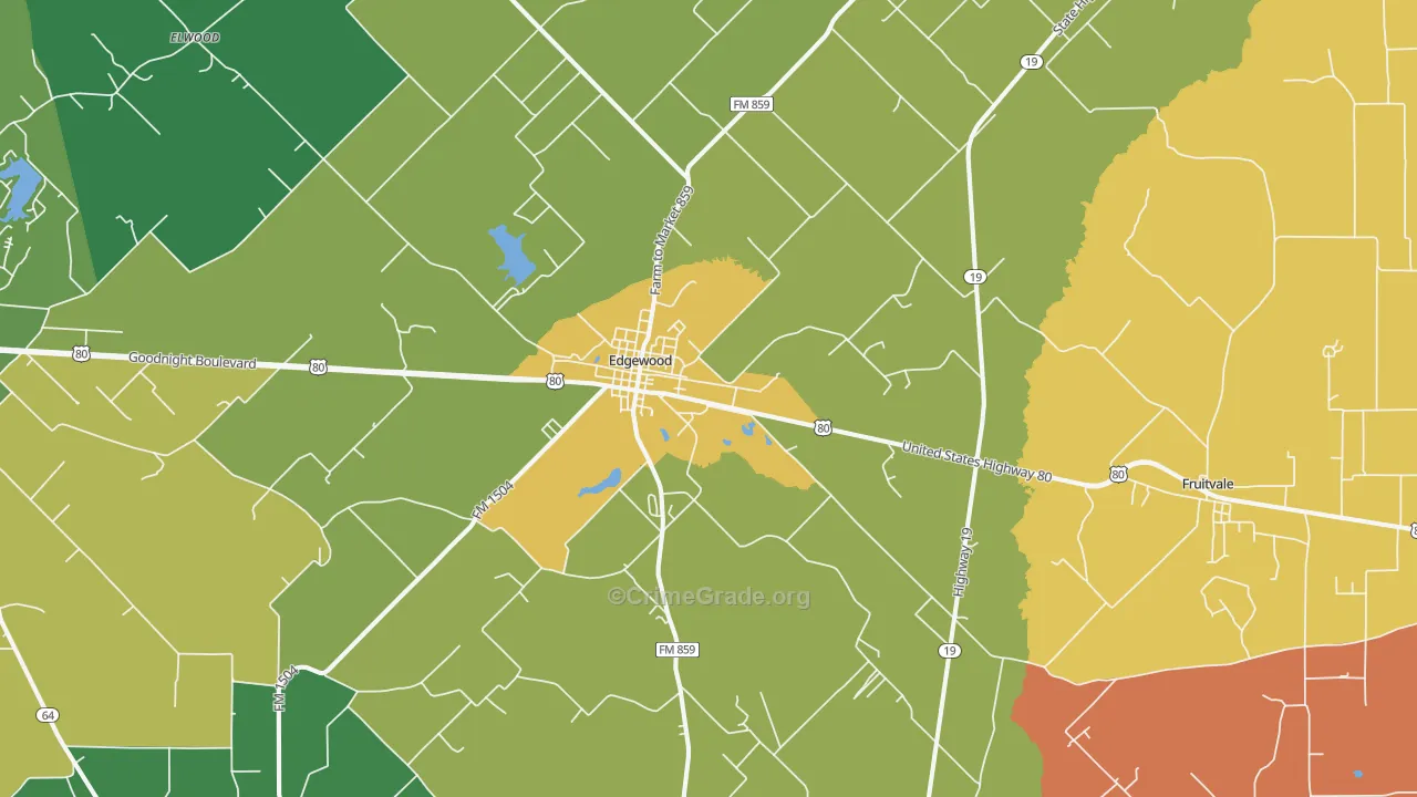 Edgewood, TX Map of Vandalism Rates