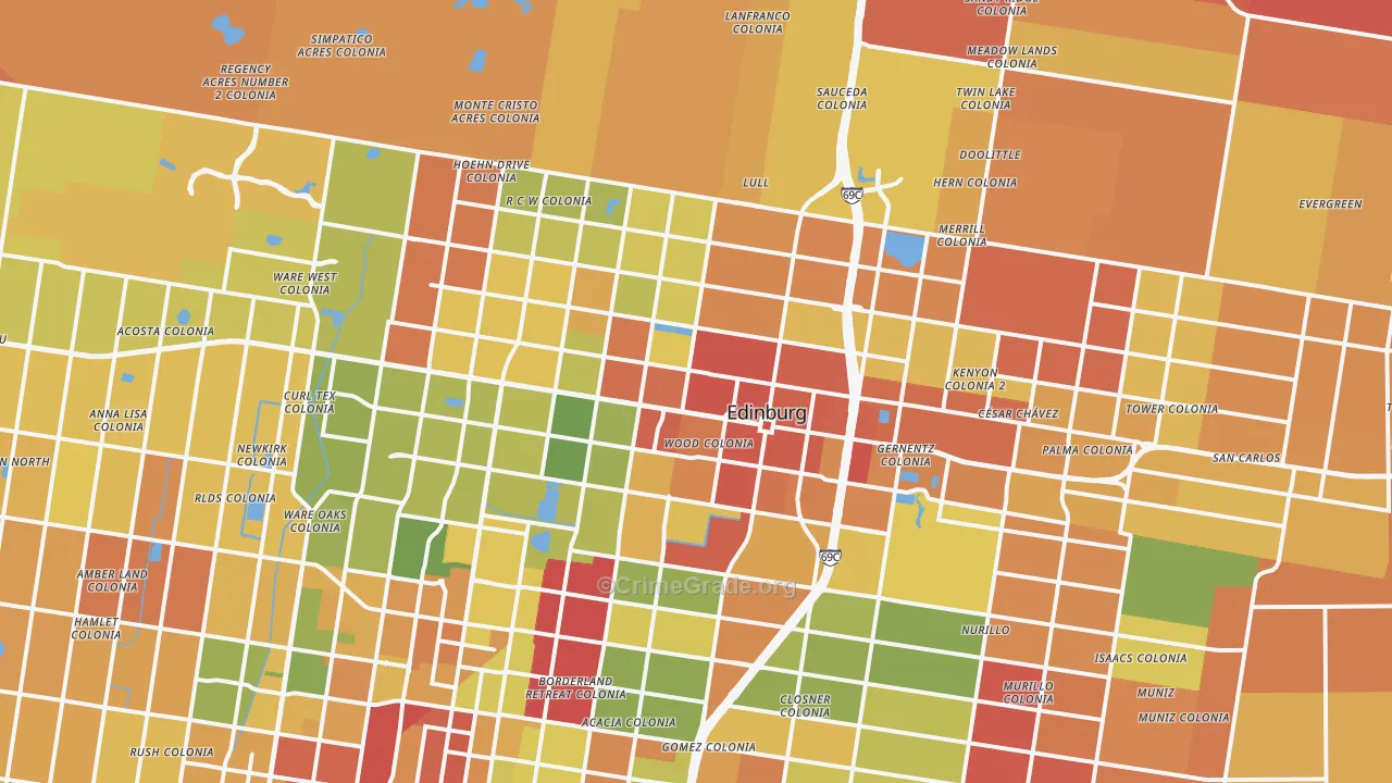 Edinburg, TX Map of Vandalism Rates