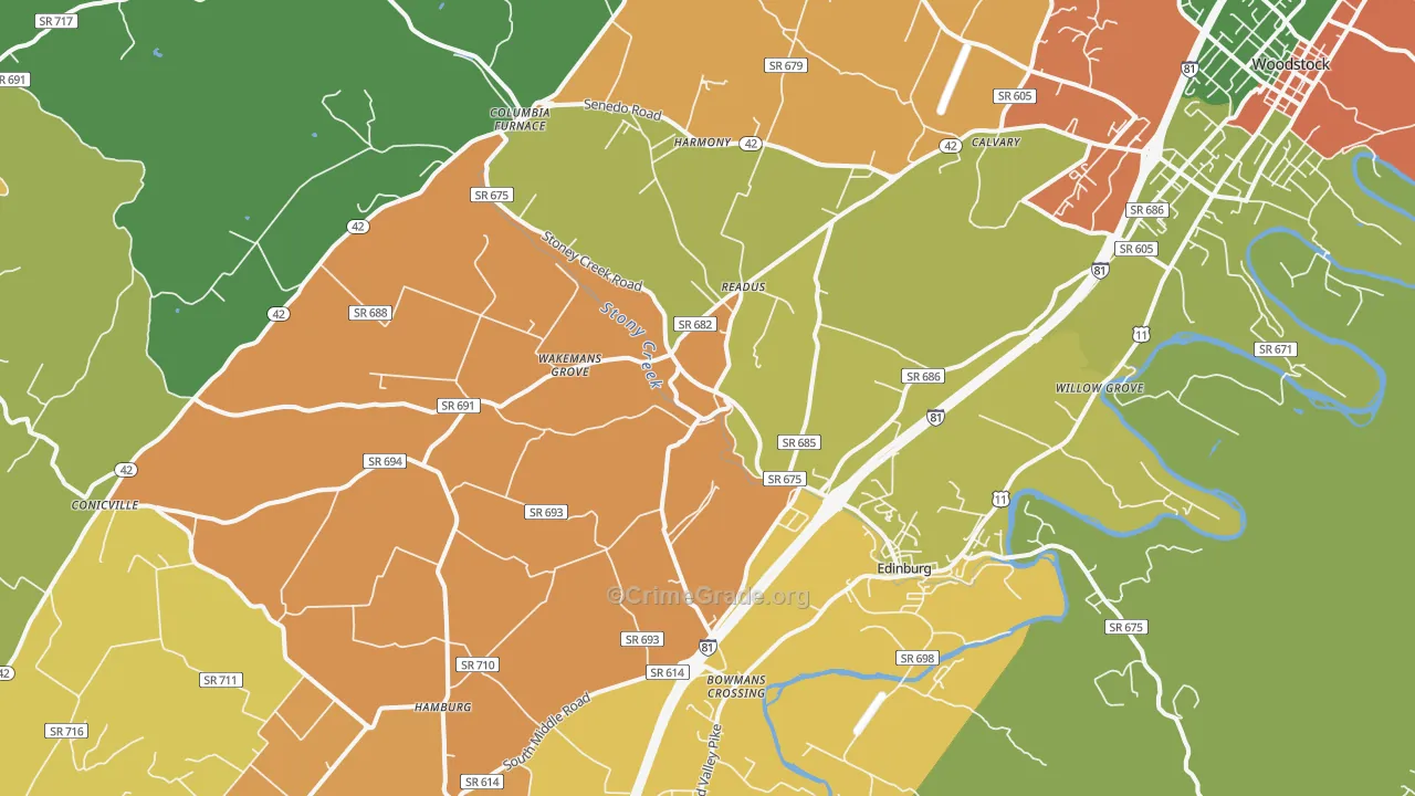 Edinburg, VA Map of Vandalism Rates