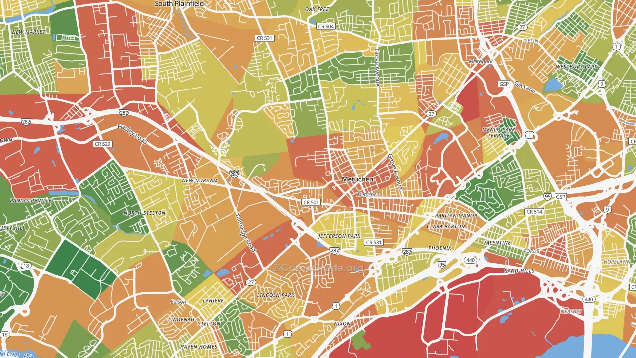 Edison, NJ Map of Vandalism Rates