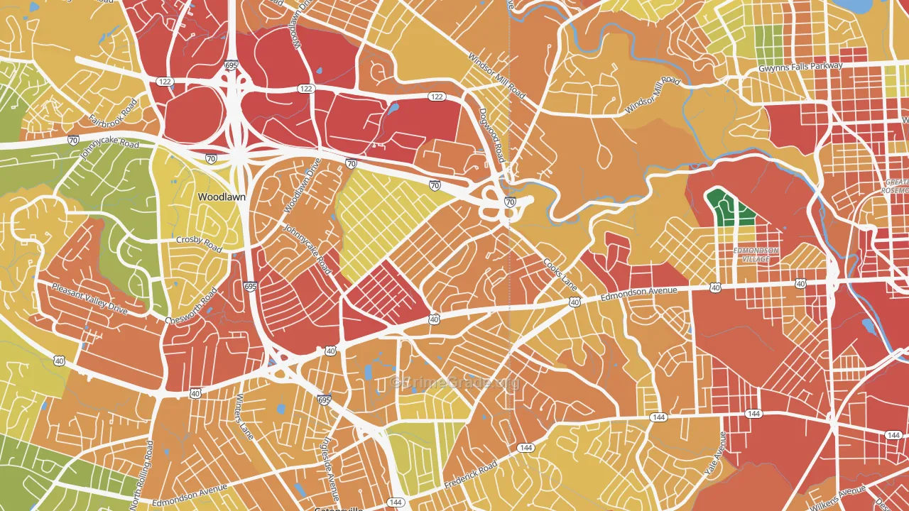 Edmondson Heights, Woodlawn, MD Map of Vandalism Rates