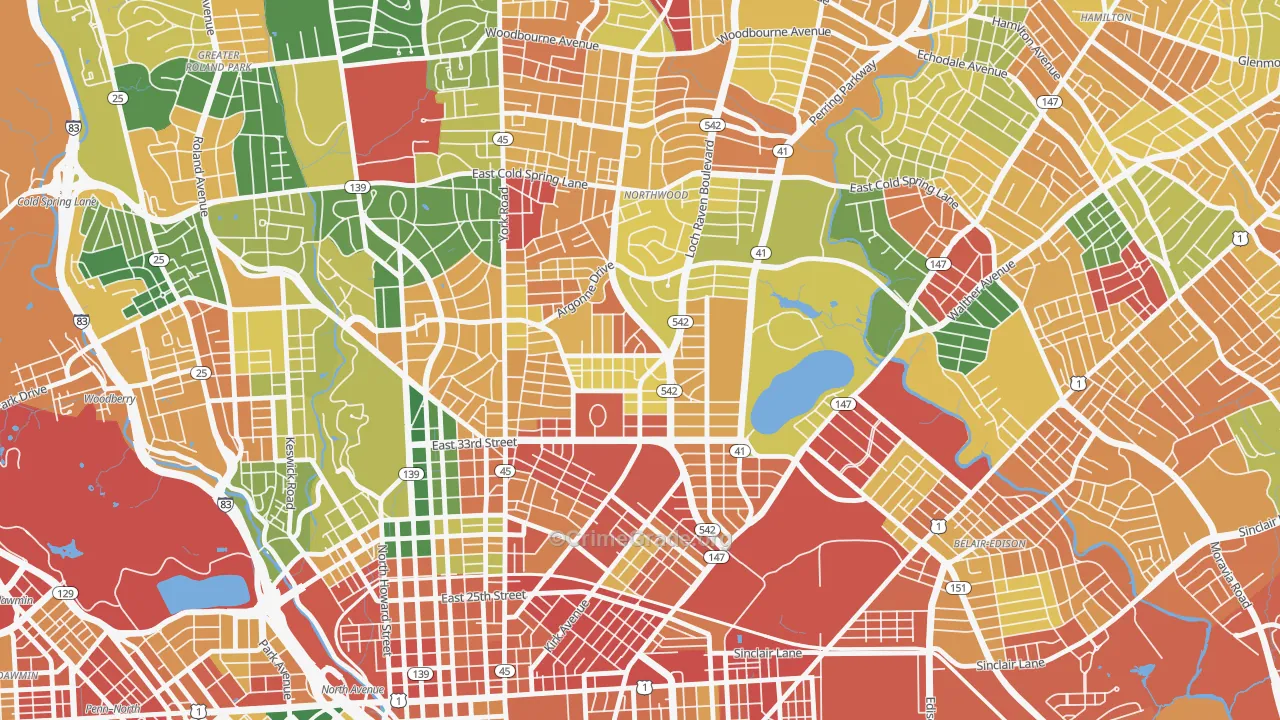 Ednor Gardens-Lakeside, Baltimore, MD Map of Vandalism Rates