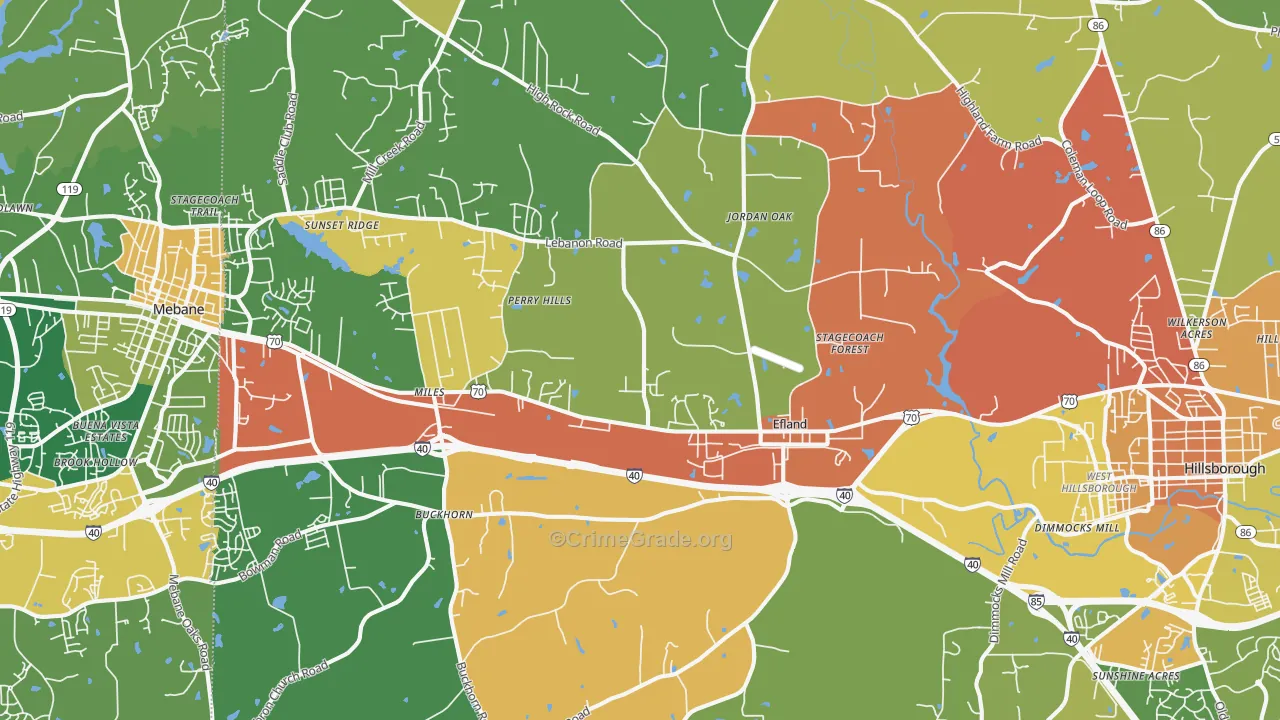 Efland, NC Map of Vandalism Rates