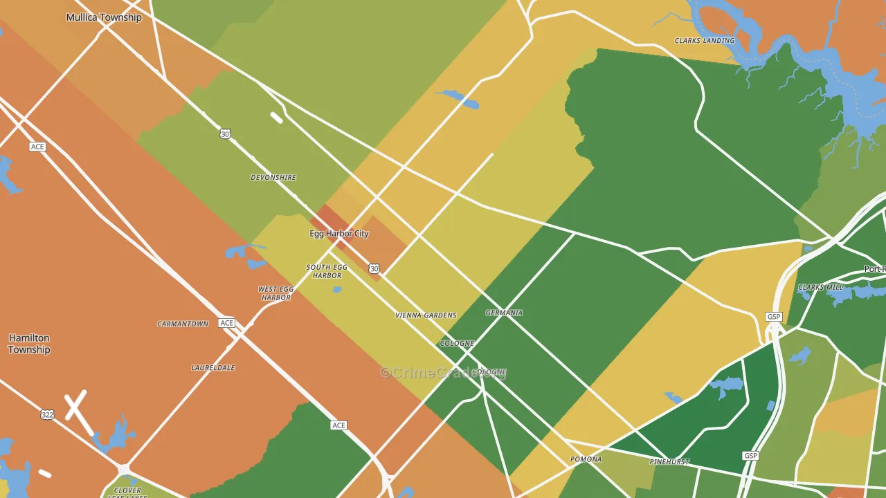 Egg Harbor City, NJ Map of Vandalism Rates