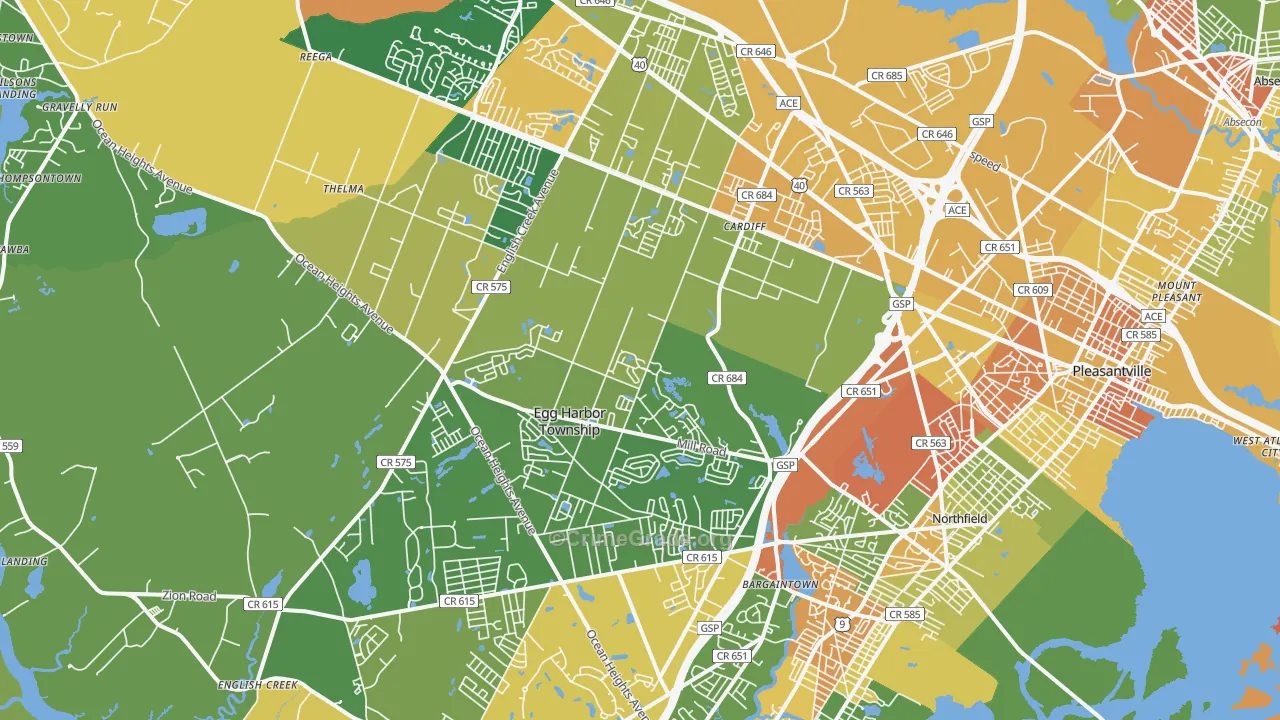 Egg Harbor Township, NJ Map of Vandalism Rates