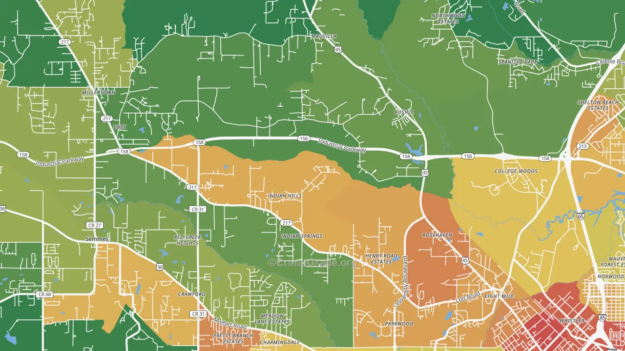 Eight Mile, AL Map of Vandalism Rates