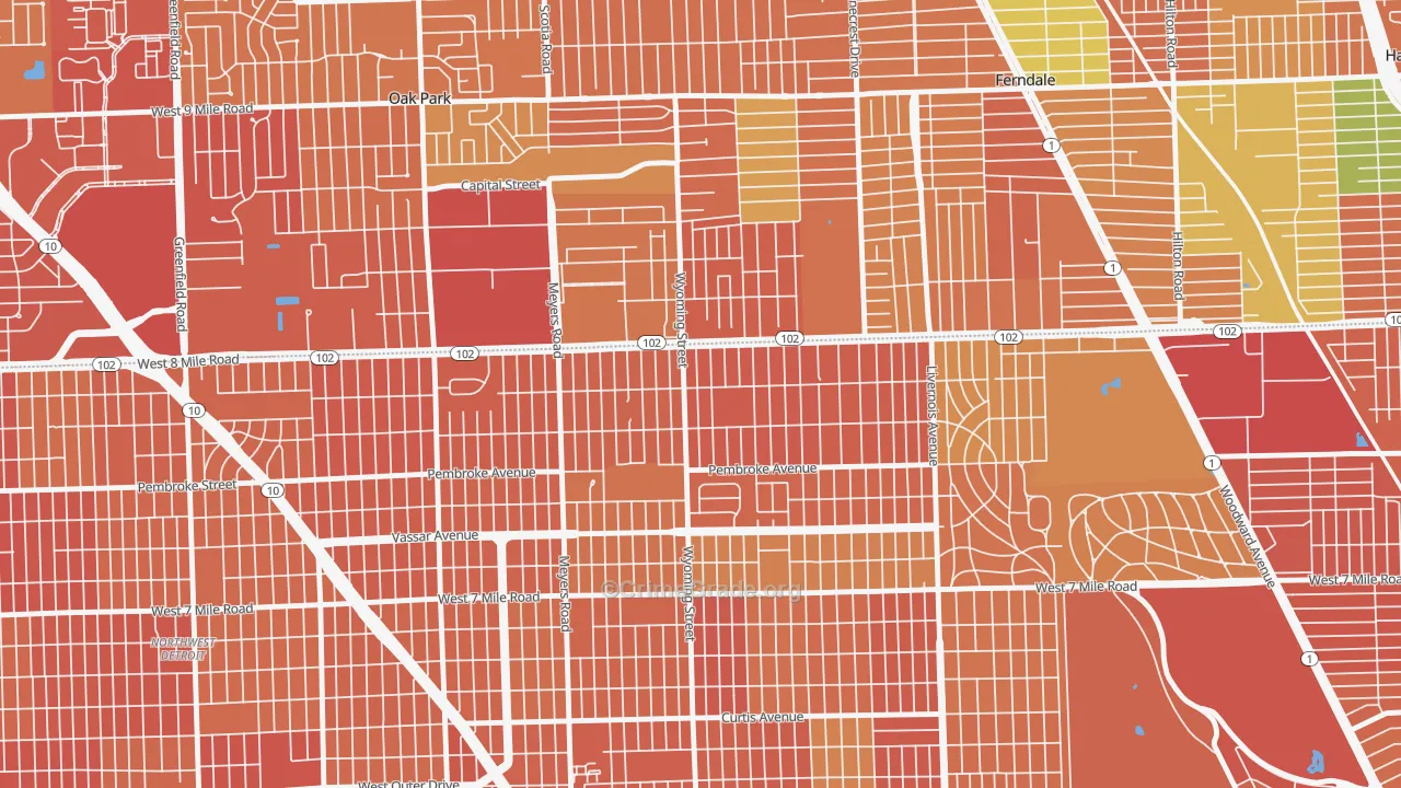 Eight Mile Wyoming, Detroit, MI Map of Vandalism Rates