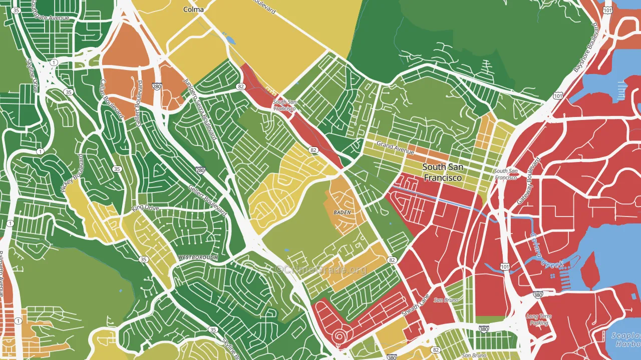 El Camino, South San Francisco, CA Map of Vandalism Rates