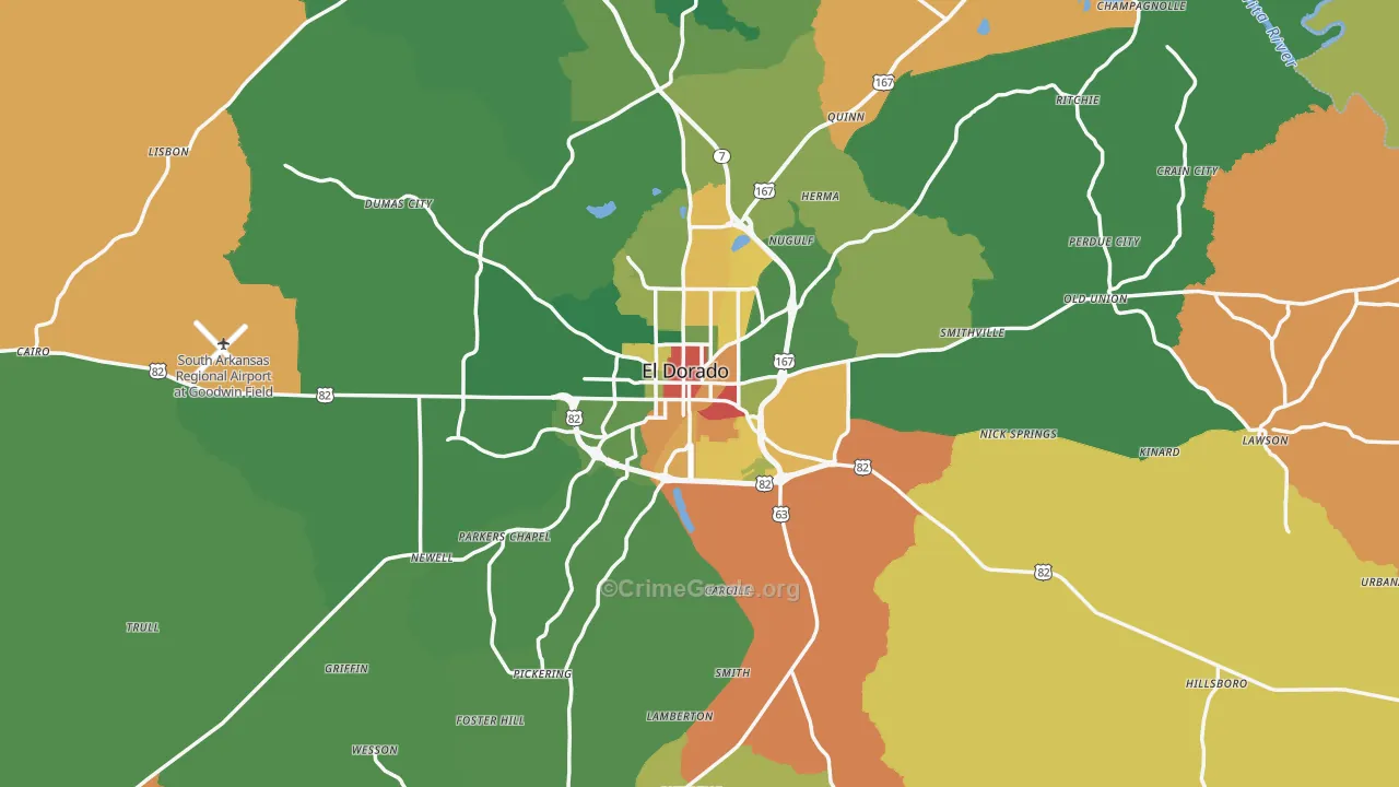 El Dorado, AR Map of Vandalism Rates