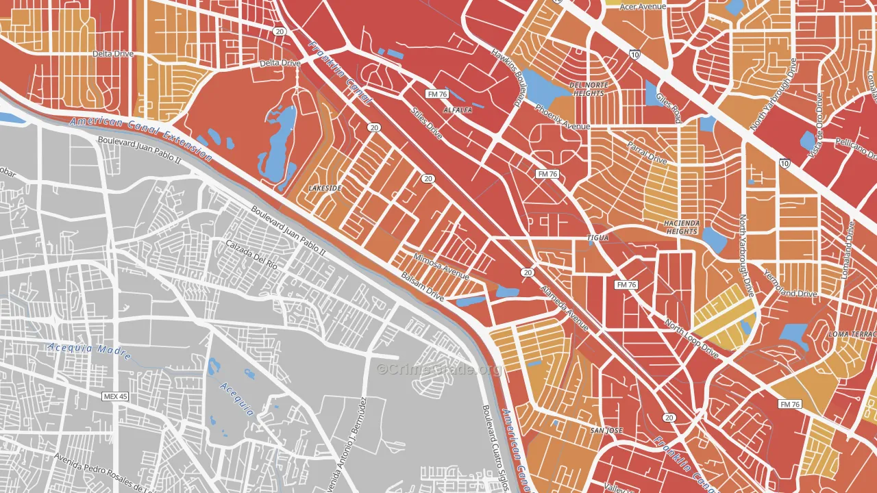 El Paso Lower Valley, El Paso, TX Map of Vandalism Rates