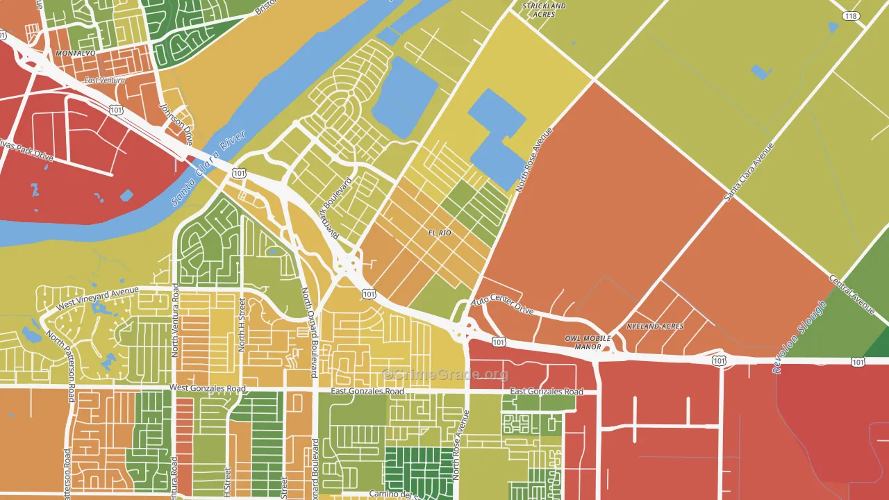 El Rio, Oxnard, CA Map of Vandalism Rates