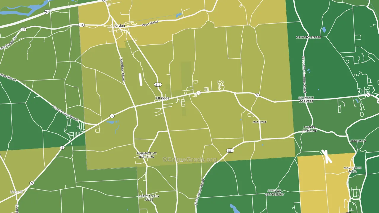 Elbridge, NY Map of Vandalism Rates