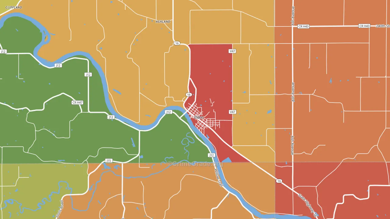 Eldon, IA Map of Vandalism Rates