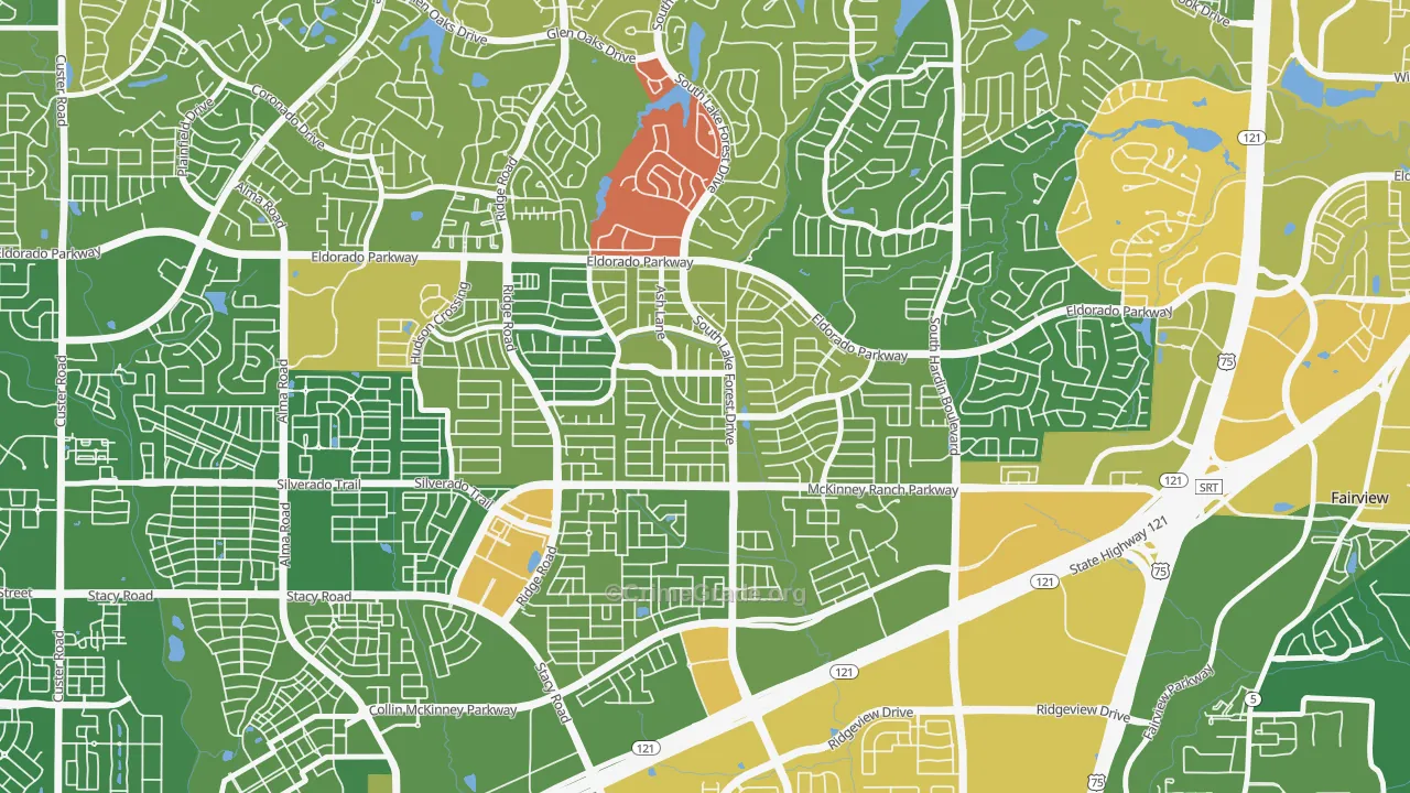 Eldorado Heights, McKinney, TX Map of Vandalism Rates