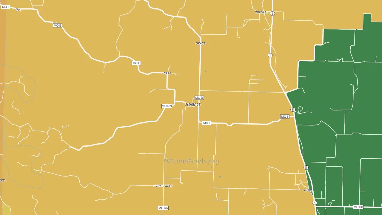 Eldridge, MO Map of Vandalism Rates