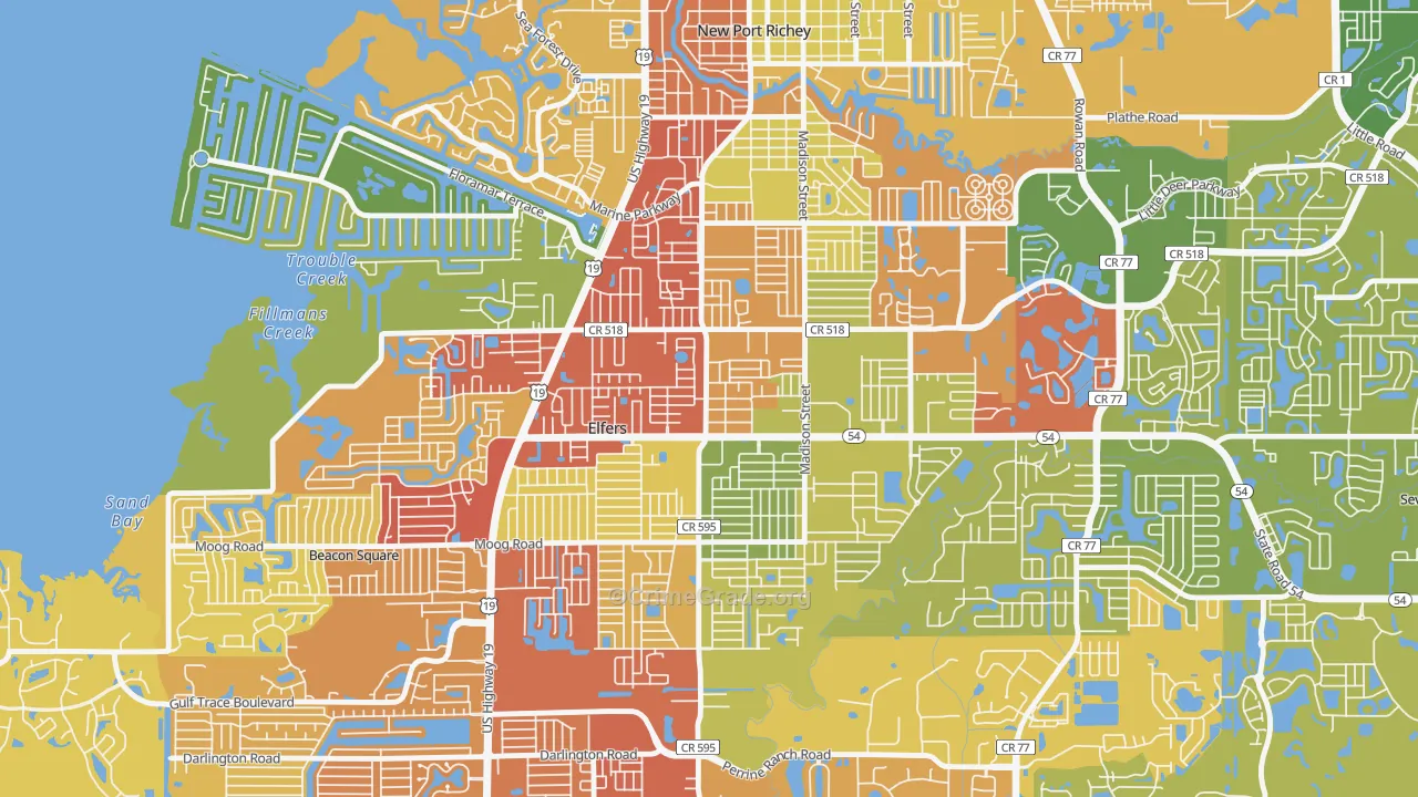 Elfers, FL Map of Vandalism Rates