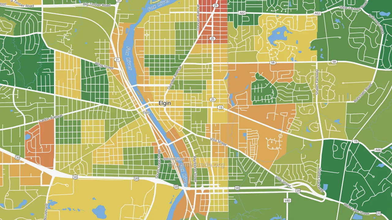 Elgin Historic District, Elgin, IL Map of Vandalism Rates