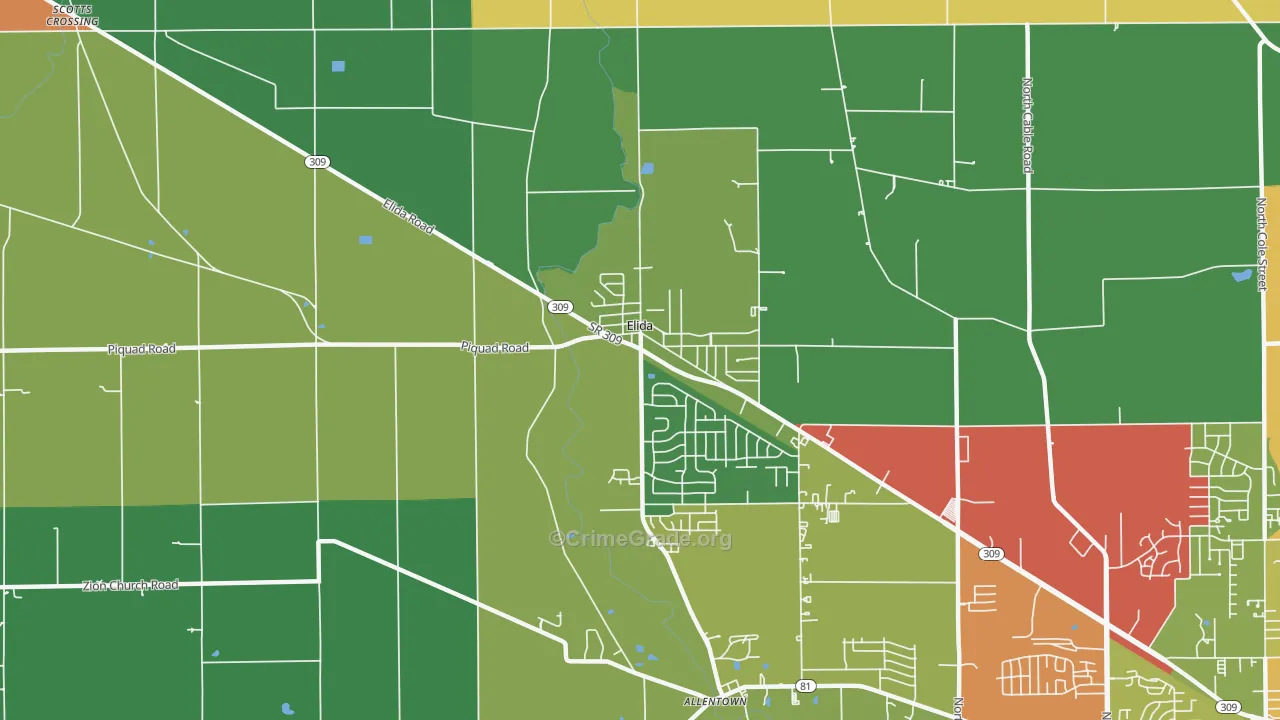 Elida, OH Map of Vandalism Rates