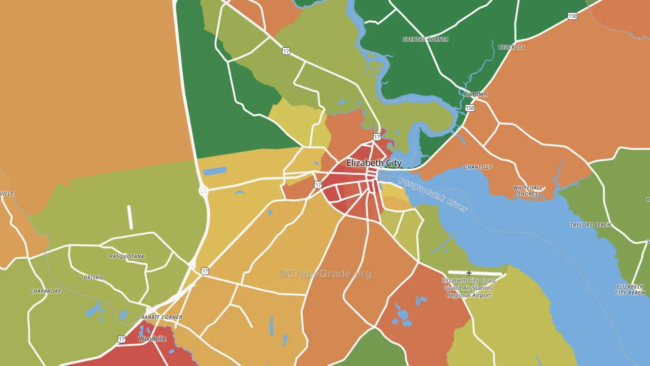 Elizabeth City, NC Map of Vandalism Rates