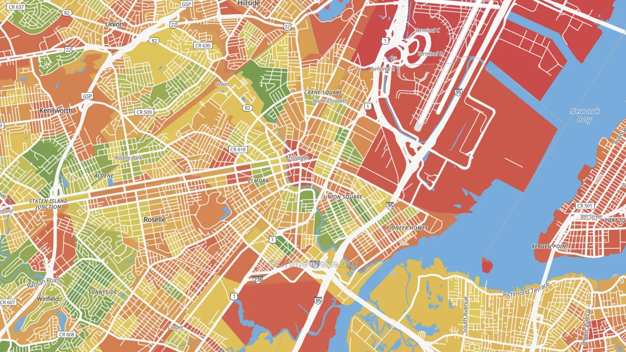 Elizabeth, NJ Map of Vandalism Rates