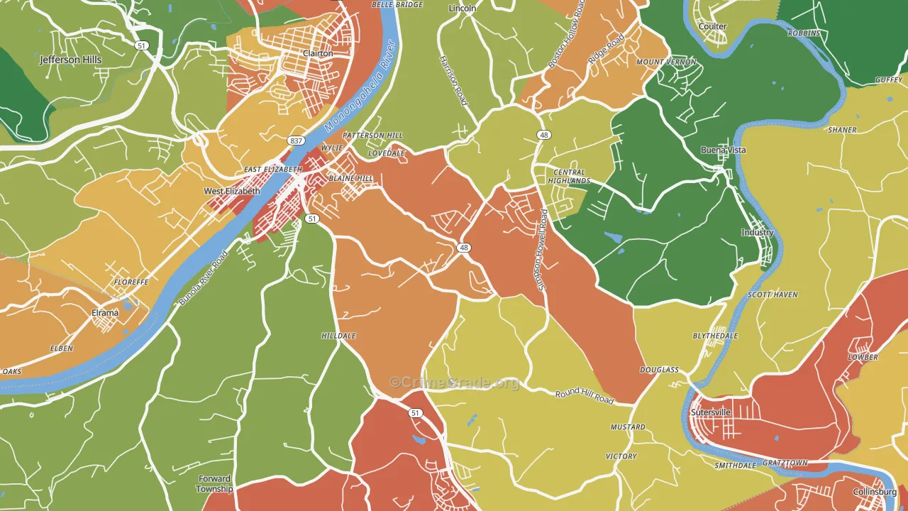 Elizabeth, PA Map of Vandalism Rates