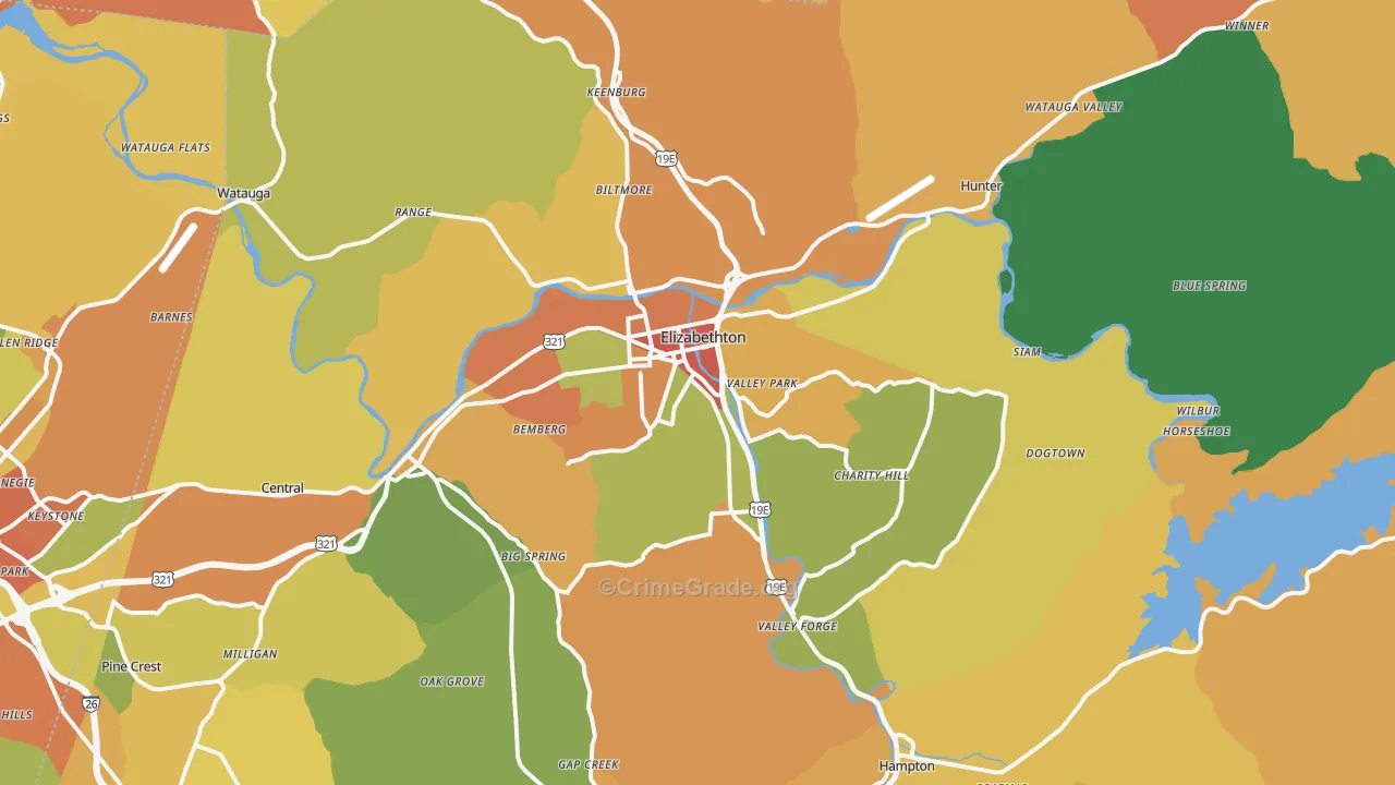 Elizabethton, TN Map of Vandalism Rates