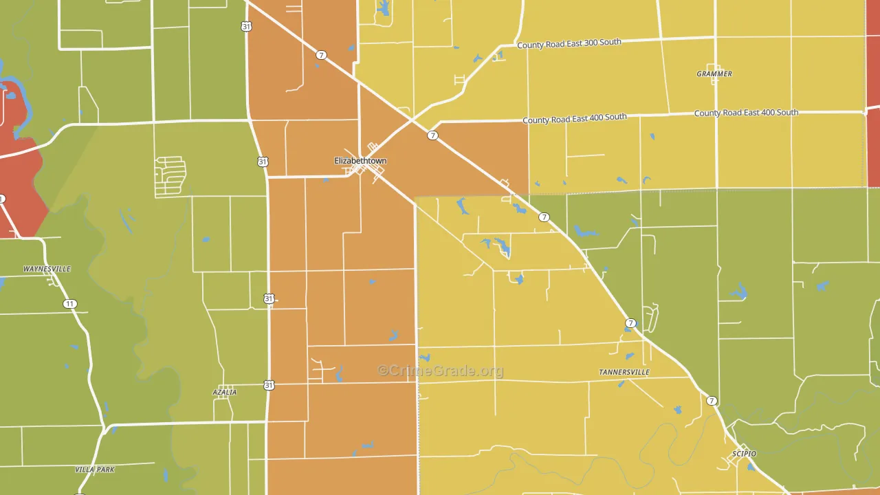 Elizabethtown, IN Map of Vandalism Rates