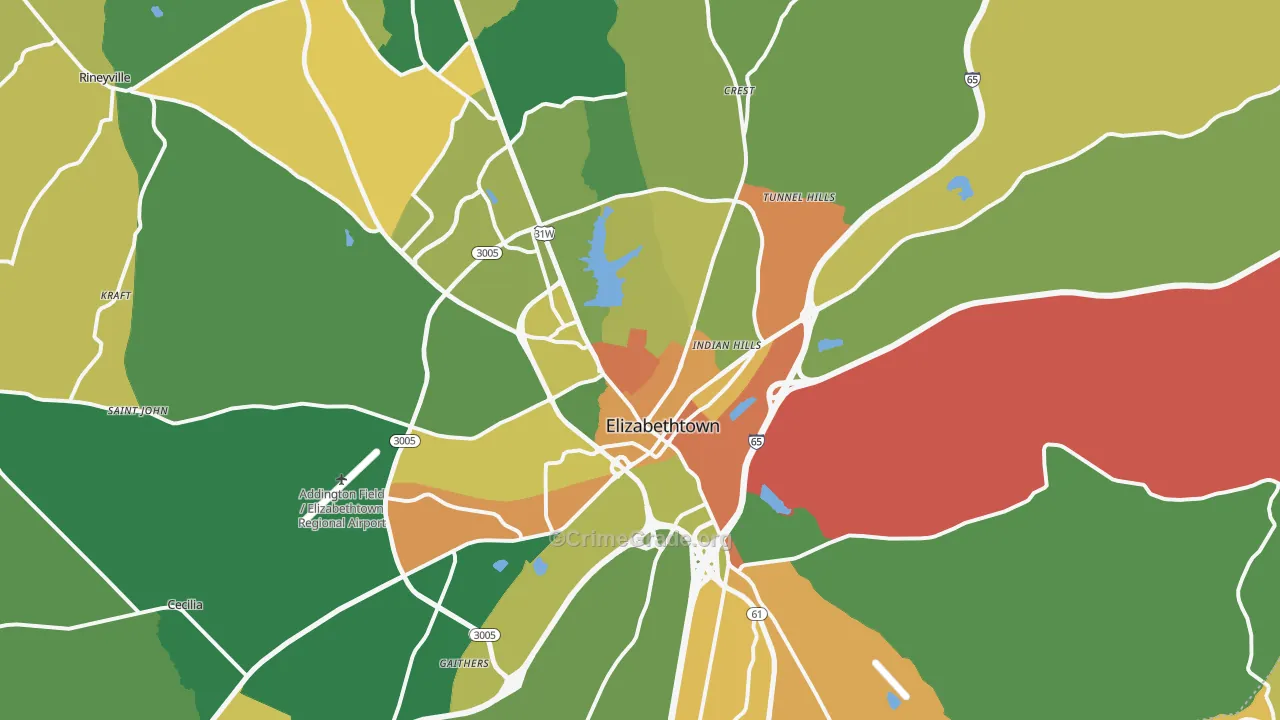 Elizabethtown, KY Map of Vandalism Rates