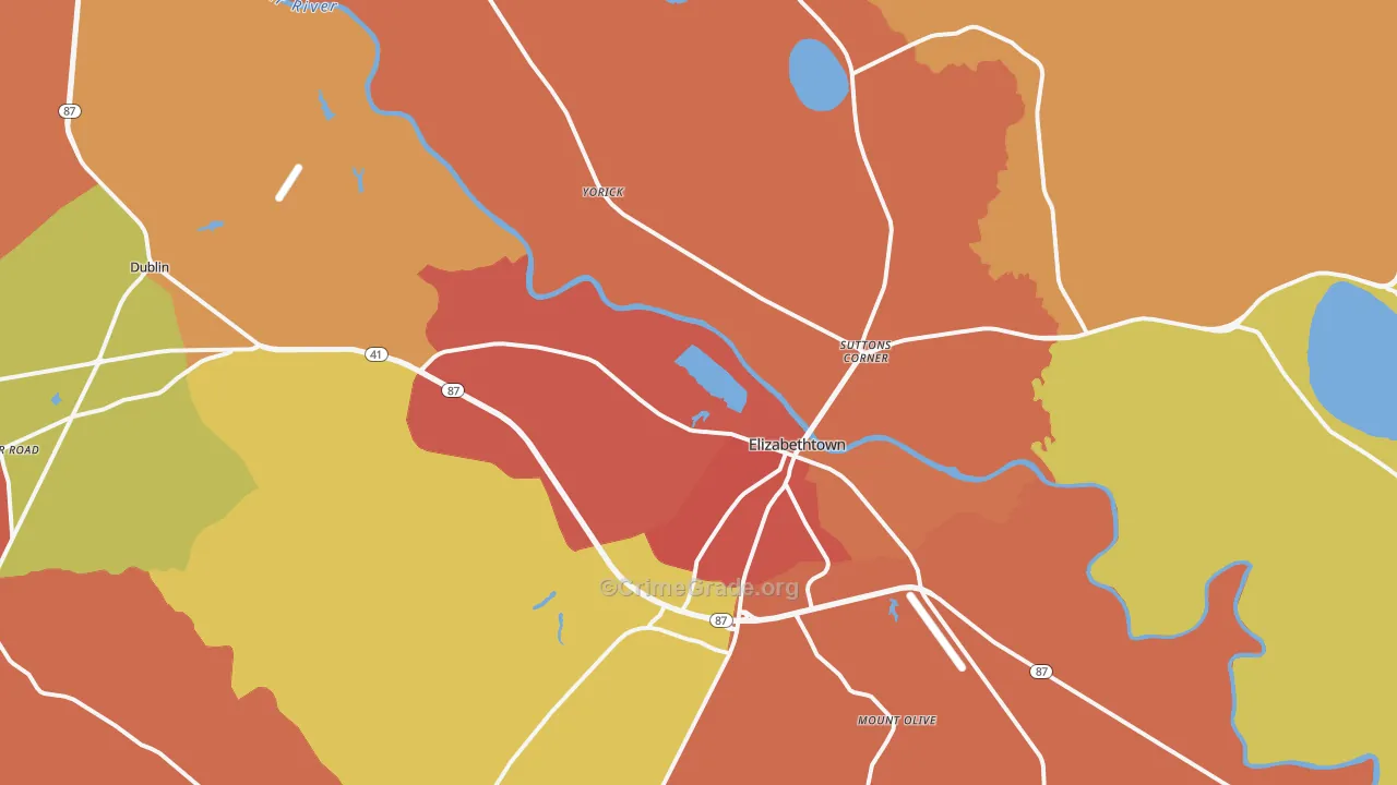Elizabethtown, NC Map of Vandalism Rates