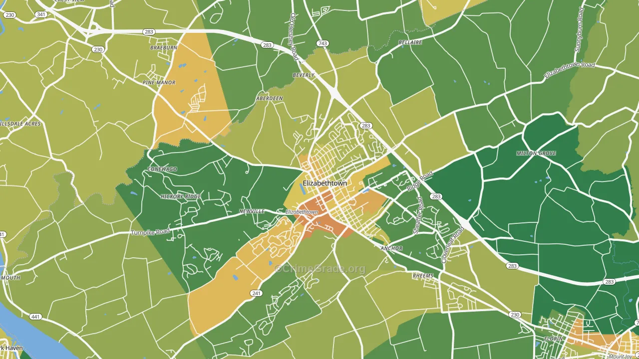 Elizabethtown, PA Map of Vandalism Rates
