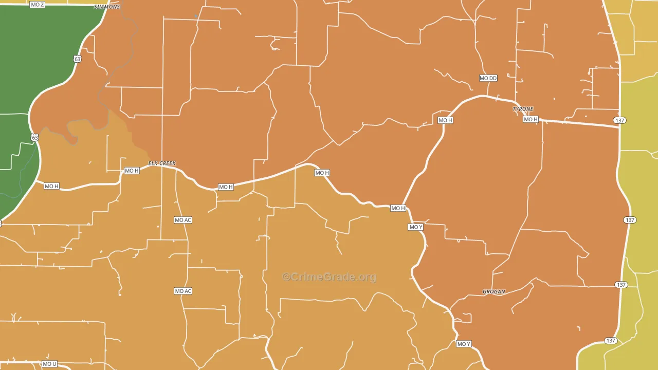 Elk Creek, MO Map of Vandalism Rates