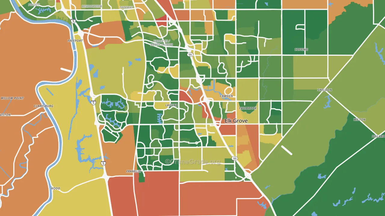 Elk Grove, CA Map of Vandalism Rates
