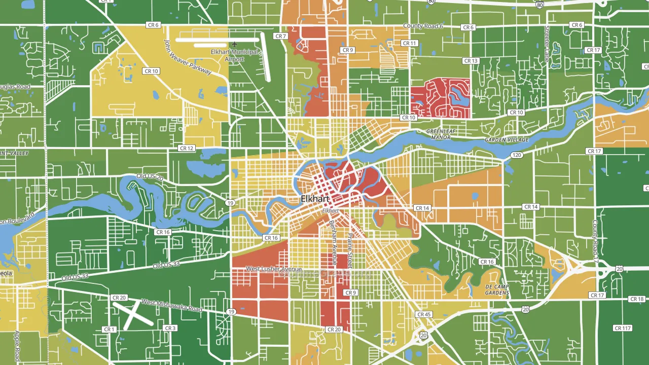 Elkhart, IN Map of Vandalism Rates