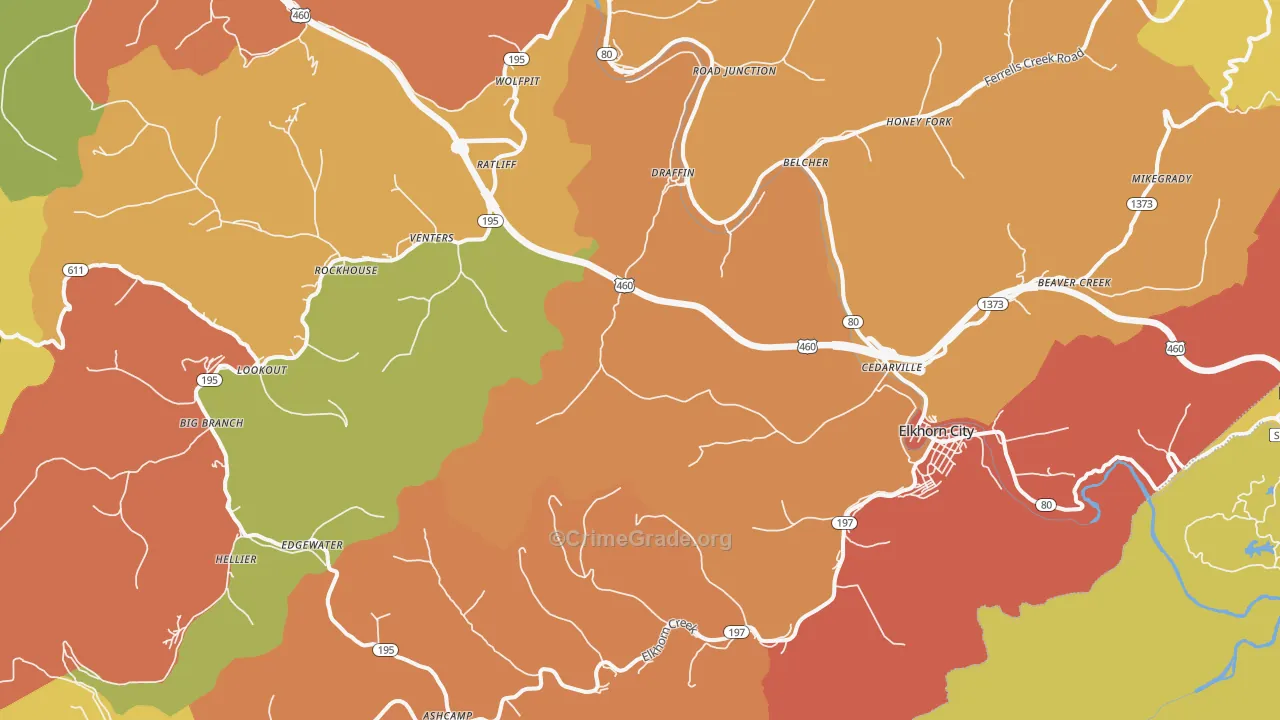 Elkhorn City, KY Map of Vandalism Rates